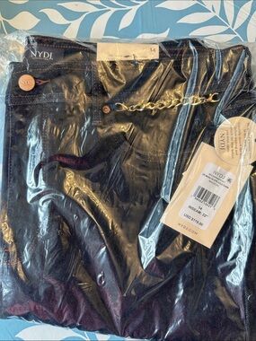 NYDJ Women’s Dark Indigo Straight Leg Jeans with Gold Chain Accent